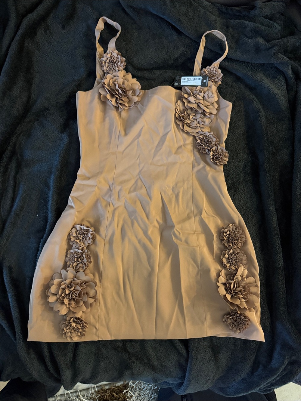 PrettyLittleThing Taupe Floral Applique Mini Dress
